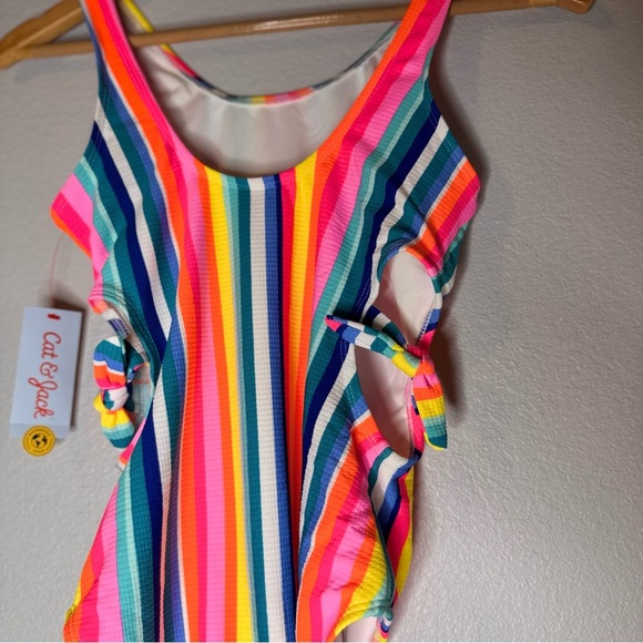 New Cat & Jack Girls XL Multi Colored Striped Swimsuit Bathing Suit - Picture 12 of 16
